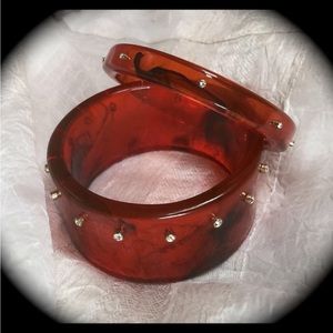 Vintage 2 pc . Lucinite rhinestone bangle set SOLD !